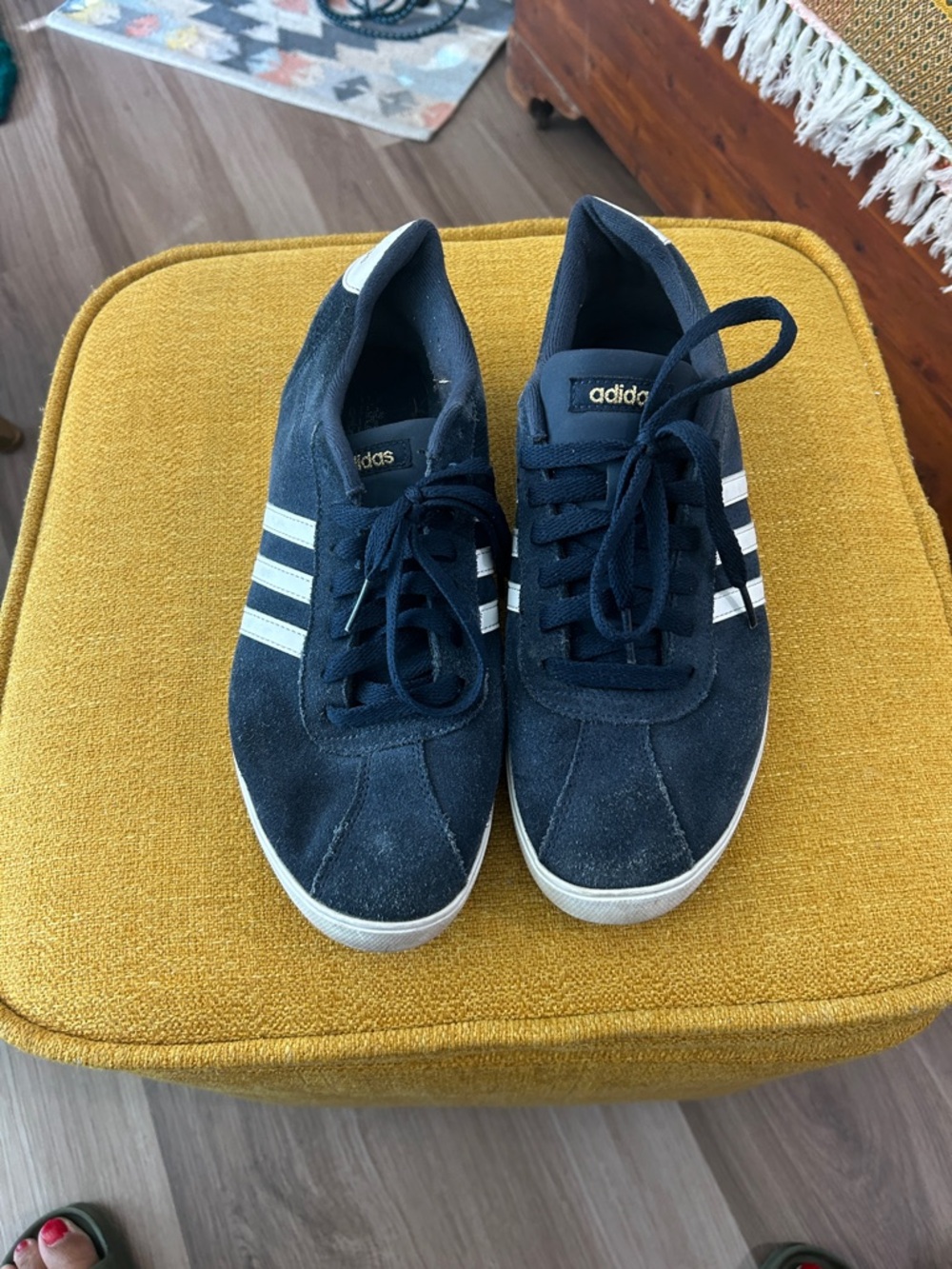adidas Navy Suede Sneakers with White Stripes